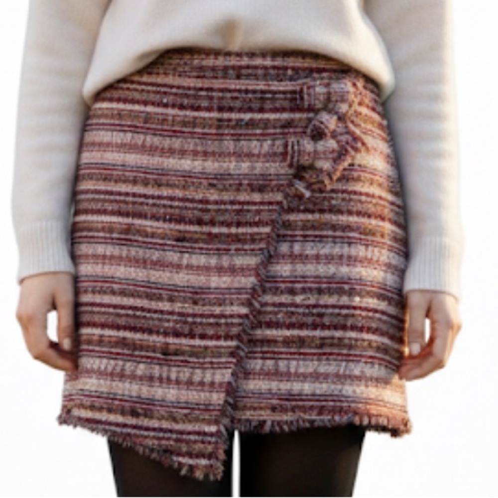 😍2/$20 Halogen 0 Tweed Multicoloured Faux Wrap Lined Skirt Clueless Preppy 90s